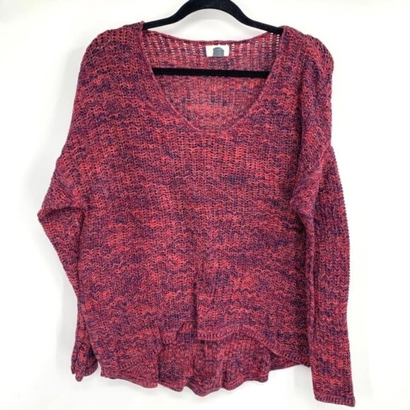 OLD NAVY Sweater Space Dye Crochet Open Knit L Pink Purple Blue Large V Neck - Picture 1 of 5